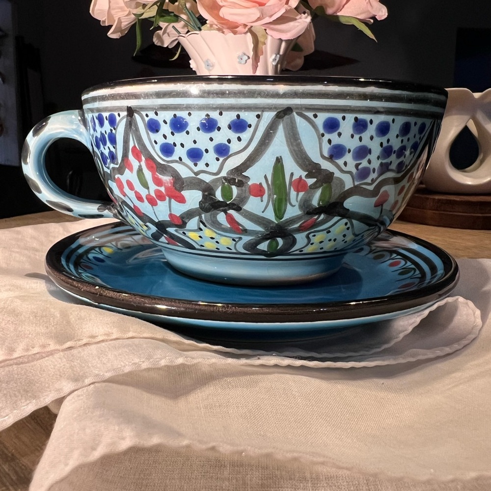 Handcrafted Blue Ceramic Mug n plate new never used